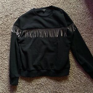 Vici Black Sweatshirt with Silver Fringe Trim